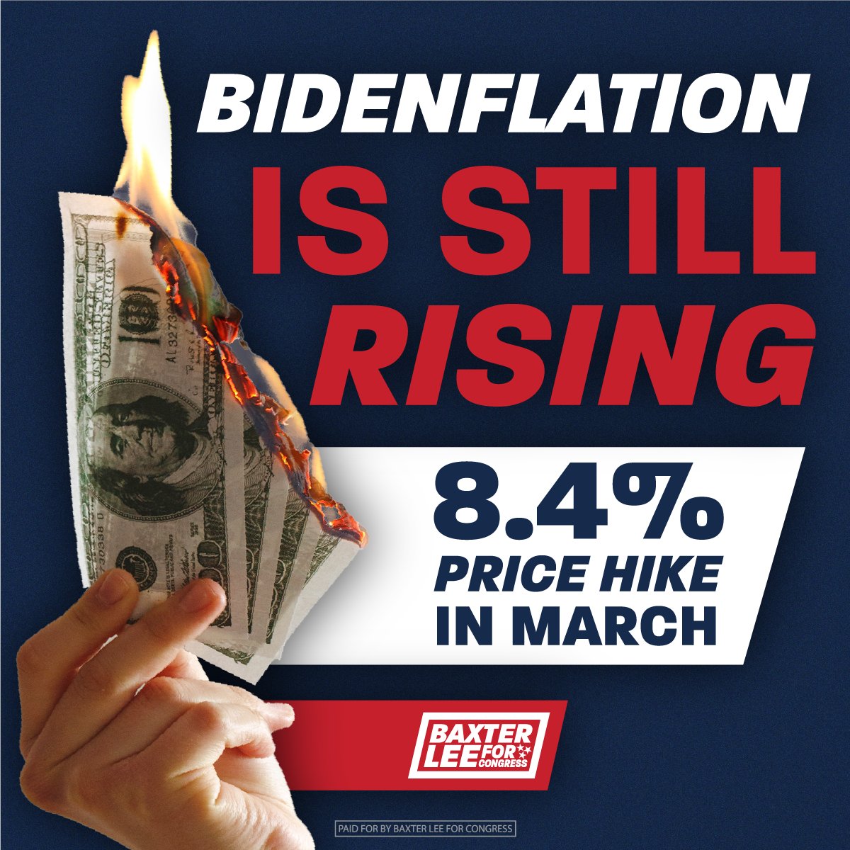 Inflation is at 8.4%— the highest we have seen in four decades. This is our country under Joe Biden and Nancy Pelosi’s leadership. We need to rebuild our economy and get our country on track. #BacktotheBasics #BaxterLeeforCongress