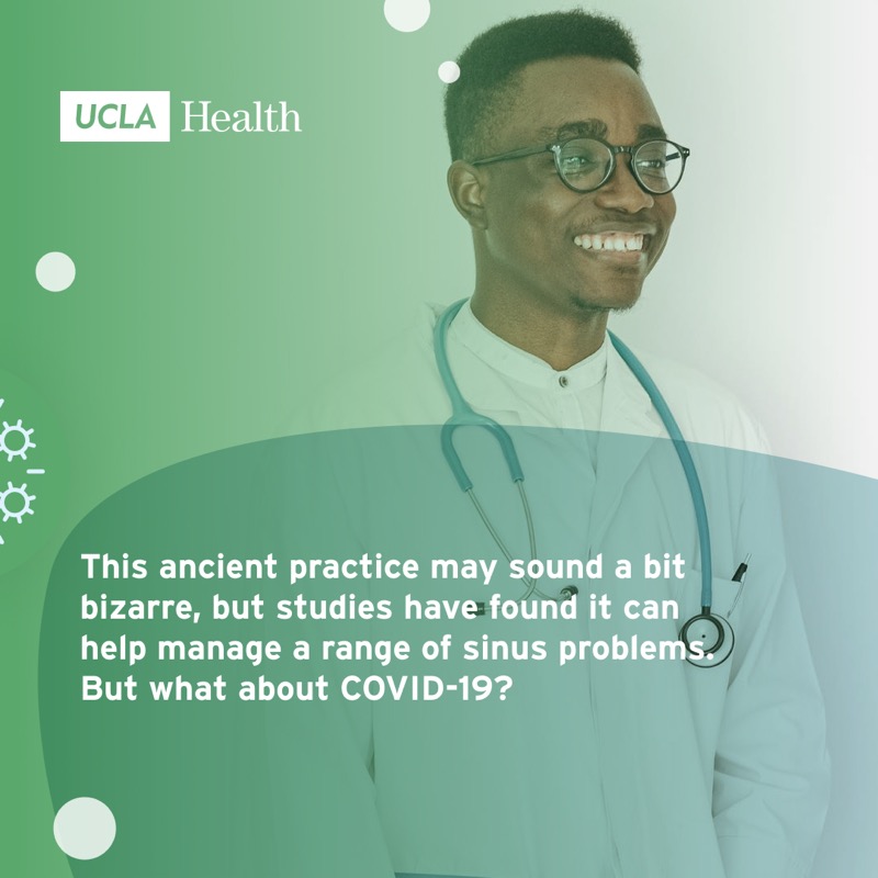 UCLAHealth's tweet photo. Could nasal irrigation help with COVID-19 infection?
Click below to read more as Elizabeth Ko, MD, and Eve Glazier, MD, explain how #nasalirrigation and saline gargling might help reduce the length or severity of infection of the SARS-CoV-2 virus.