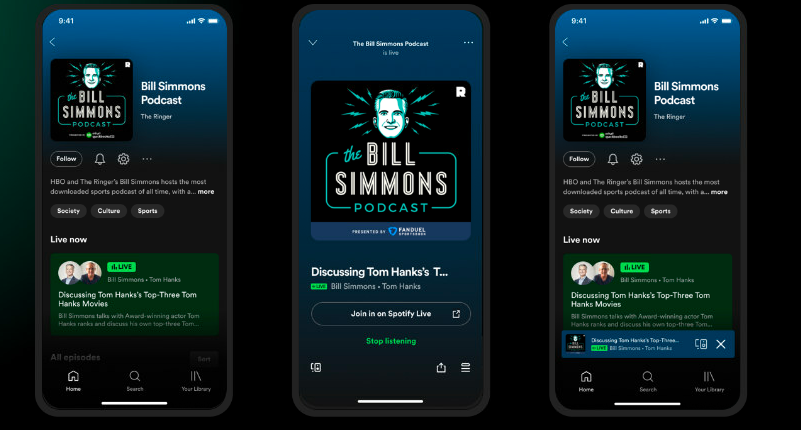 spotify announced that it's moving live convos to its app and signed new partnerships with people like alex cooper from call her daddy who's starting a second, live weekly show. here's how it'll look in the app