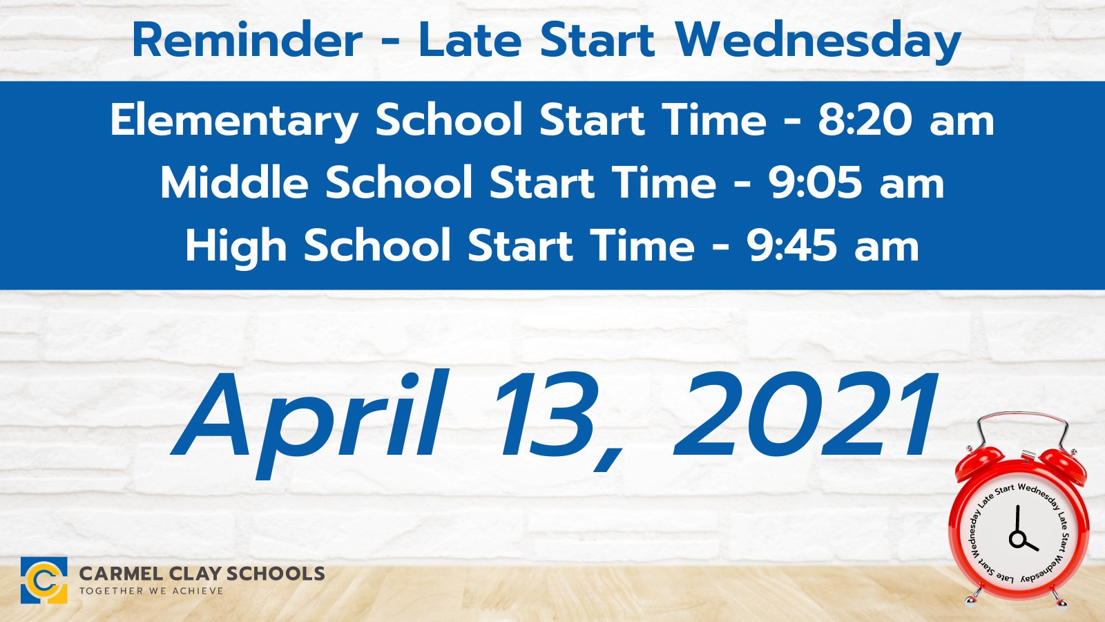 Carmel Clay Schools on Twitter "Late Start Wednesday tomorrow for all