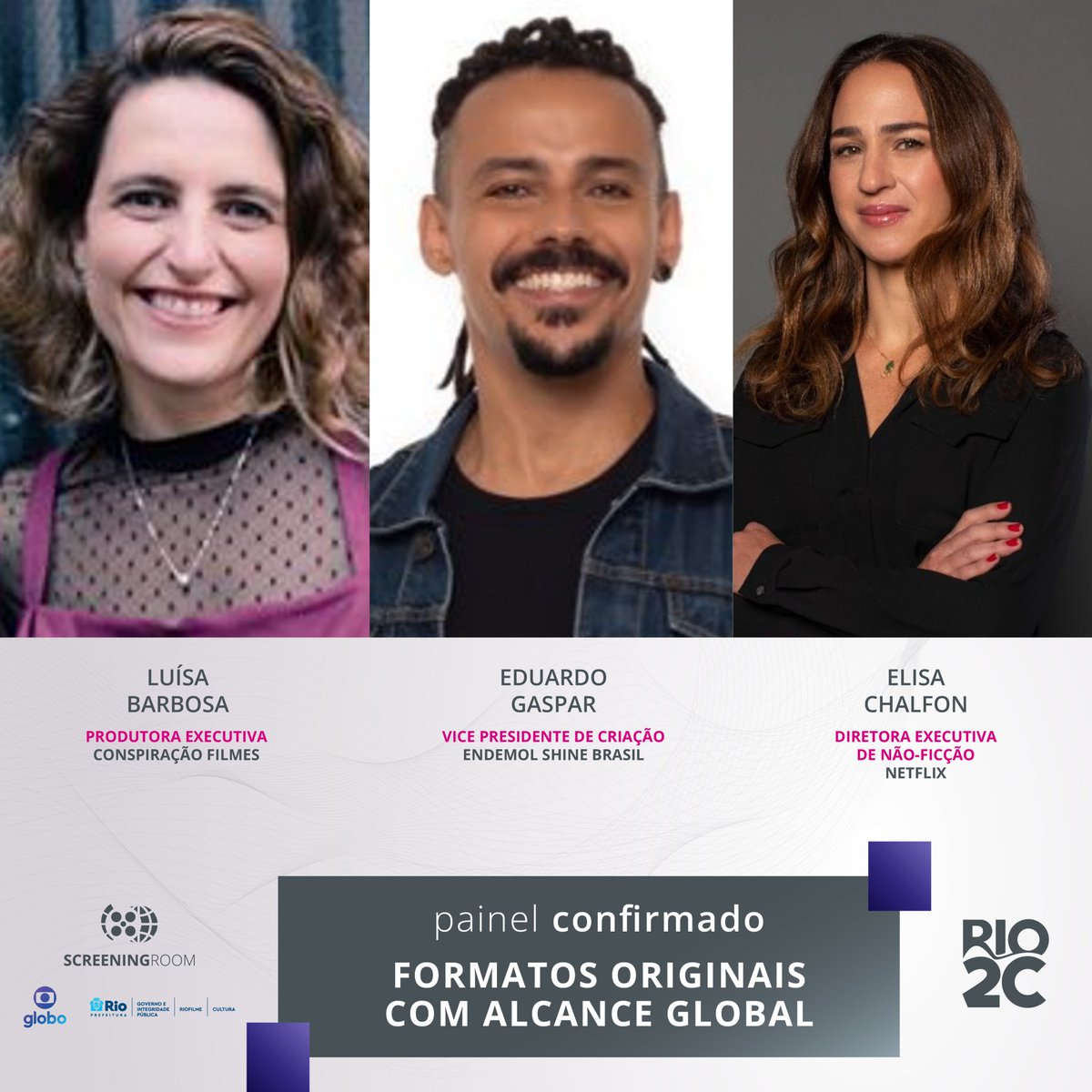 Rio2C_'s tweet photo. Mesmo o Brasil sendo um país criativo, os maiores sucessos da TV são importados. Luísa Barbosa (Conspiração), Eduardo Gaspar (Endemol) e Elisa Chalfon (Netflix) debatem o potencial criativo e comercial do mercado brasileiro para o mercado global.
 
Acesse https://t.co/5r2Gnpv7Go. https://t.co/oZ8excoEyP