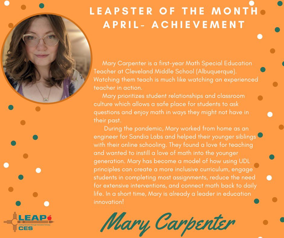 Congratulations to our two LEAPsters of the Month for April - Achievement 
Johnathon Preciado &amp; Mary Carpenter

#LEAPster #LEAP #CES