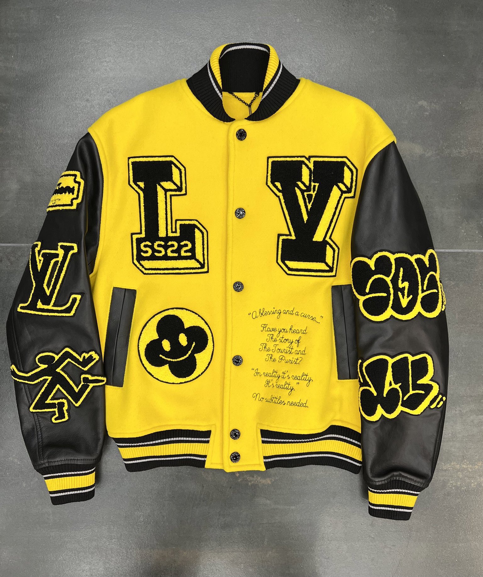 yellow and black lv varsity jacket