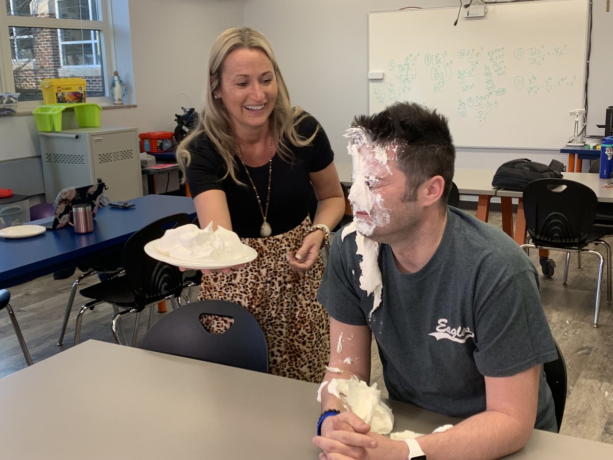 MrHessHTS's tweet photo. I had a front row seat to see @MrMo_HTS get his pies-in-the-face this morning, courtesy of Mason S, Stephen R and @mrskhtseagles! https://t.co/oQSowagZx5