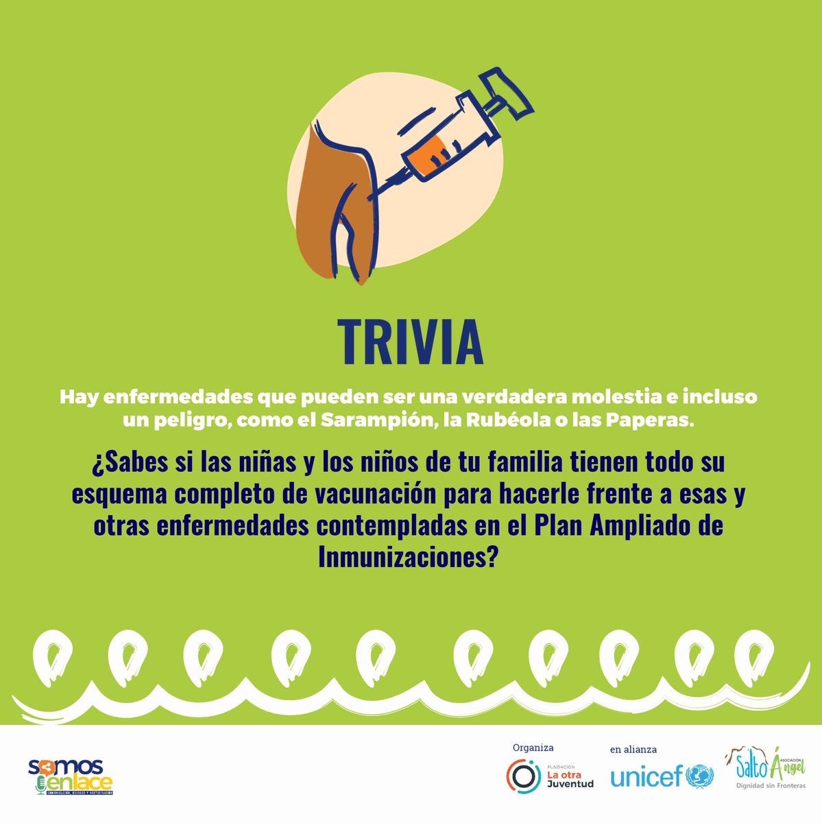 asangelcolombia's tweet photo. Queremos saber si los niños, niñas y adolescentes de tu familia y la comunidad tiene todo el esquema de vacunación🩺💉🩹
Recuerda dejarnos tu comentario ⤵⤵⤵
#DignidadSinFronteras #SomosEnlaces #RedDeIdeas
Organizado por: @LaOtraJuventud
En alianza con:@UNICEFColombia https://t.co/HJy2iBgbvW