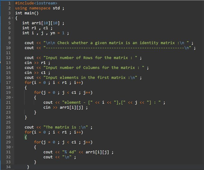 tripathi__vt's tweet photo. day"74" of #365daysofcode with 
@scaler_official
problem : "Write a program in C++ to 
Check whether a given matrix is an identity matrix"
//Started with C++//
#scalerdiscord #scalerlearning https://t.co/WNC1zON54E
