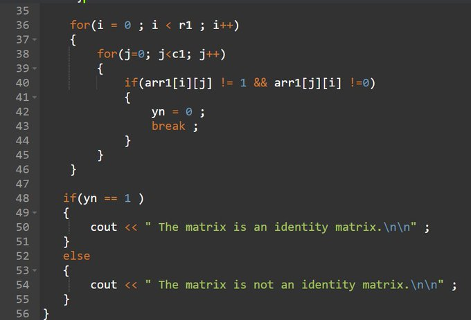 tripathi__vt's tweet photo. day"74" of #365daysofcode with 
@scaler_official
problem : "Write a program in C++ to 
Check whether a given matrix is an identity matrix"
//Started with C++//
#scalerdiscord #scalerlearning https://t.co/WNC1zON54E