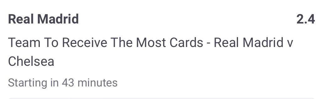 TipsRaw's tweet image. Champions League Bets ⚽️

— Chelsea o1.5 Offsides @ 2.1
— Villareal Most Cards @ 1.73
— R. Madrid Most Cards @ 2.4

We also had some free bets from the weekend, we’ve gone for two Longshots @ 7.44 &amp;amp; @ 9.31 🤝

Like + Retweet to support the page!

#UCL #RMACHE #BAYVIL