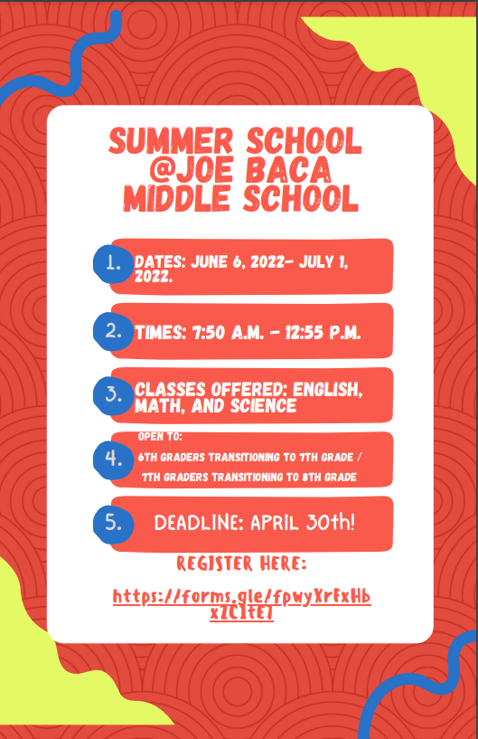 ROHMS_Bulldogs's tweet photo. Summer School is open to current 6th and 7th graders. The deadline to sign up is April 30th! For questions please contact the student's counselors. @JBMS_CJUSD @JVRoadrunners @LewisCJUSD @Crestmore_CJUSD @DArcy_CJUSD @zimmer_cjusd @SycamoreCJUSD @Smith_stars @RuthGrimesRAMS https://t.co/wmdBah8r6o