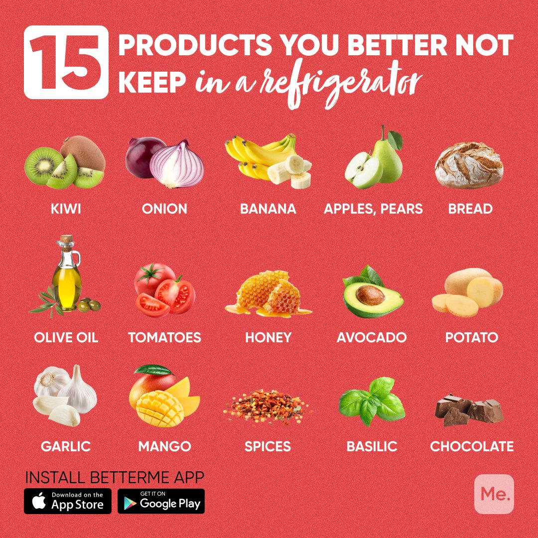betterme's tweet image. Wanna keep all your foods fresh and nice? Well, some of them don’t belong in the fridge. 
Save the post! 🙌
#bettermechallenge #bettermetransformation #weightloss #weightlossdiary #workingout #workout #workoutathome #gettingleaner #weightlossthatworks #homeworkout #fitfam