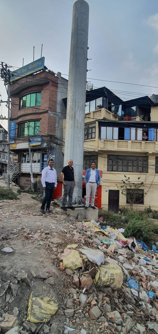 supremeco's tweet photo. Three 132 KV Monopoles are under installation on busy Kathmandu street. Monololes used for the first time in Nepal. Monopoles are designed, engineered and supplied by SUPREME. https://t.co/tnvR1lGgjQ