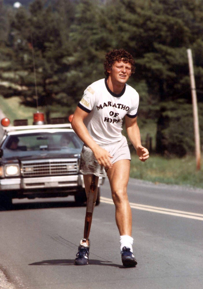 ClassSportsPix's tweet photo. Perhaps the greatest athlete spirit of all time, on this day, in 1980, Terry Fox began his Marathon of Hope - a pledge to run across Canada to raise funds and awareness for cancer research. Millions continue to run in his honour to this day. https://t.co/IkvCQJ1w9y https://t.co/70Z8rAWMRb