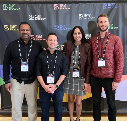 Obligatory on-site conference team photo op? ✅ 
Learning a lot + meeting great minds? ✅
Having a good time? ✅ (Always 😇)

We're here <a href="/BuiltWithBio/">Built With Biology</a> and looking forward to connecting with folks about how to use biology to make the planet a better place! 🌎👏🌍  <a href="/BrianDSpears/">Brian Spears</a>
