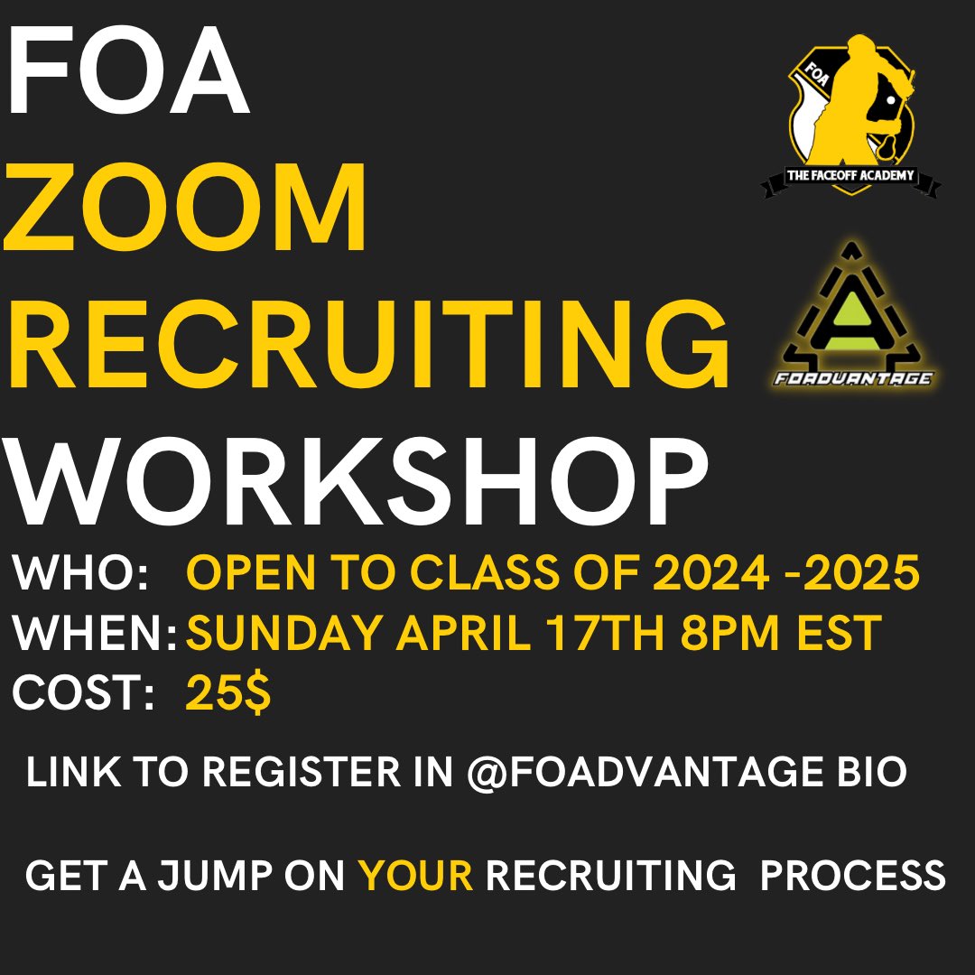 FoAdvantage's tweet photo. ATTENTION!! 24 and 25 FO Men here’s your chance to get prepped for this summers recruiting circuit @Faceoff_Academy https://t.co/3M80e23frl https://t.co/lRftxJYtGP