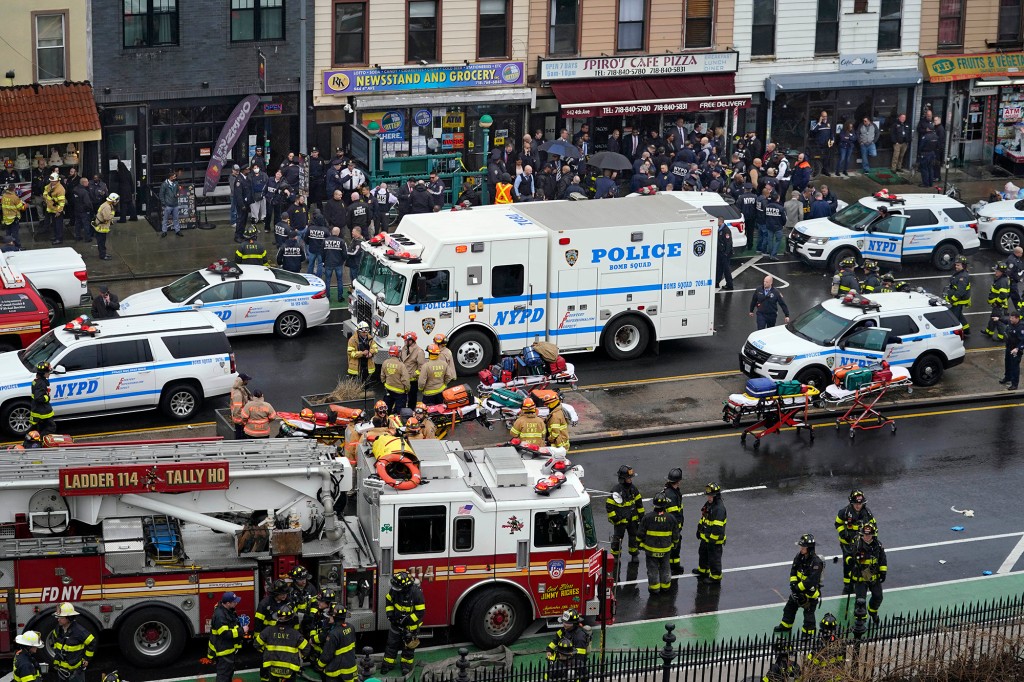nypost's tweet photo. Photos: Brooklyn subway shooting leaves dozens bloodied, injured https://t.co/Tp2eAZsSDu https://t.co/MWM9q7lA1G