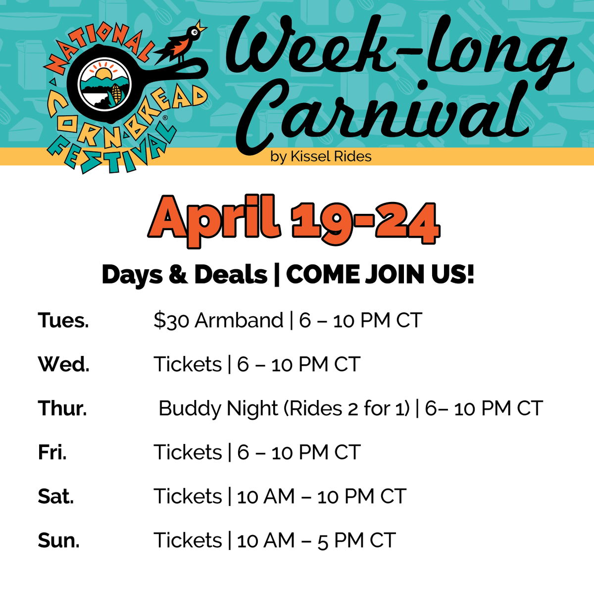 cornbread_fest's tweet photo. The carnival is coming to town! π‘ What's your favorite ride? #cornbreadfest https://t.co/p0kVfaB69q
