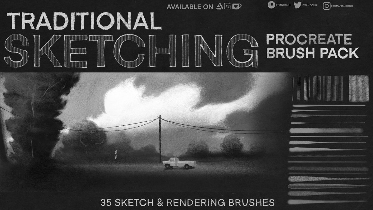 FMandouh's tweet photo. My Procreate brushes are finally available! https://t.co/0MMJLewULg