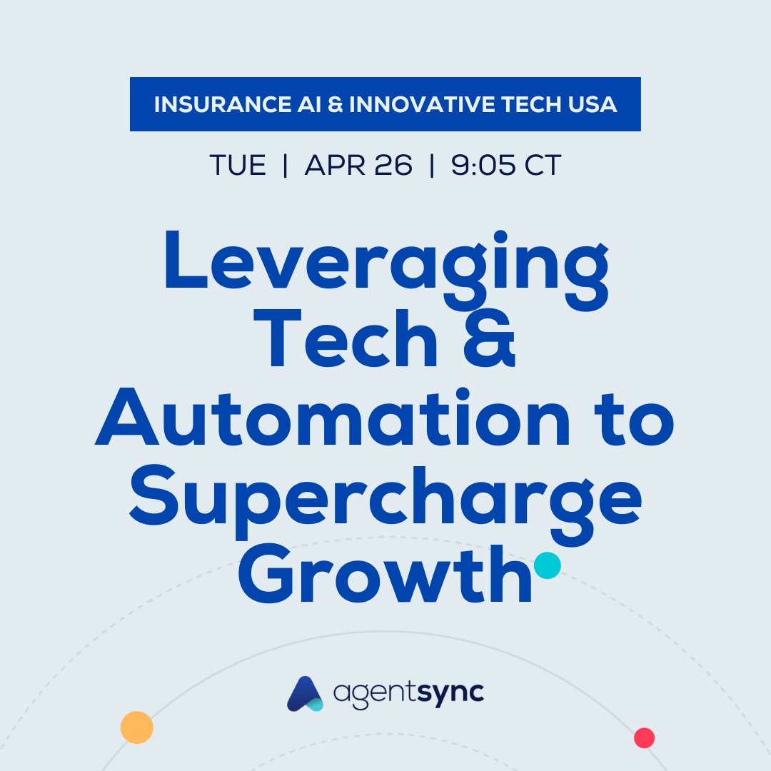 AgentSync's tweet photo. Insurance AI &amp; Innovative Tech USA is April 26-27 and we will be there. The event will address the technology challenges facing the insurance industry.

Will we see you in Chicago?
https://t.co/kVMoA1Bkuy

#insurance #innovation #insurtech https://t.co/ozRYUKVaRr