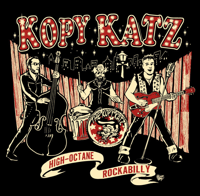 TheKopyKatz's tweet photo. Love this! Vince Ray's second of three great new designs created for us. T-shirts will now be available at all our gigs. #vinceray #rockabilly #rocknroll #retro #neorockabilly https://t.co/Q1R4gDIF8c