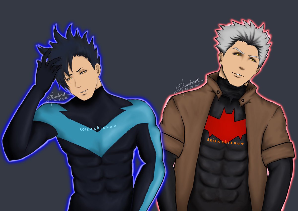 reirachiruu's tweet photo. D1-superheroes 

#BKKRWeek2022 @BoKuroo2022 
#BoKuroo #Haikyuu #DCcomics #Nightwing #RedHood https://t.co/qeRfW4b9T8