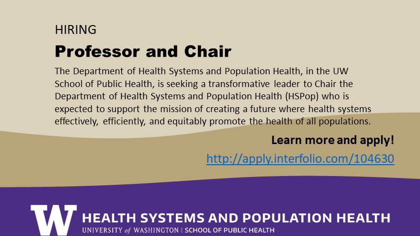 We are seeking a transformative leader to serve as Chair of our dynamic @UW_Dept_HSPop Please share with your networks and I am happy to connect with those interested in the position.