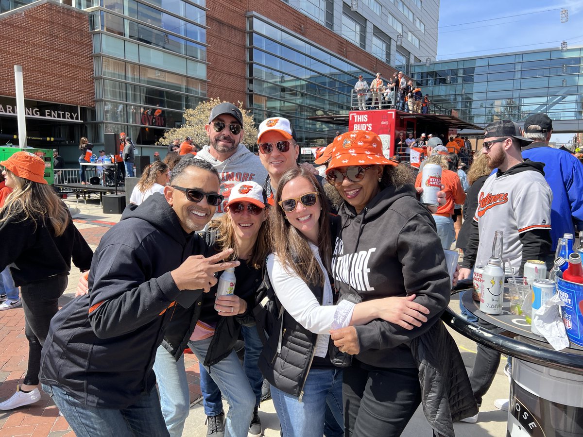 BaltimoreMD's tweet photo. Baseball is back in Baltimore! ⚾️ Yesterday, Team VB spent the afternoon together at Camden Yards celebrating the @Orioles Opening Day. #VisitBmoreBTS https://t.co/wC3vwF4G5C