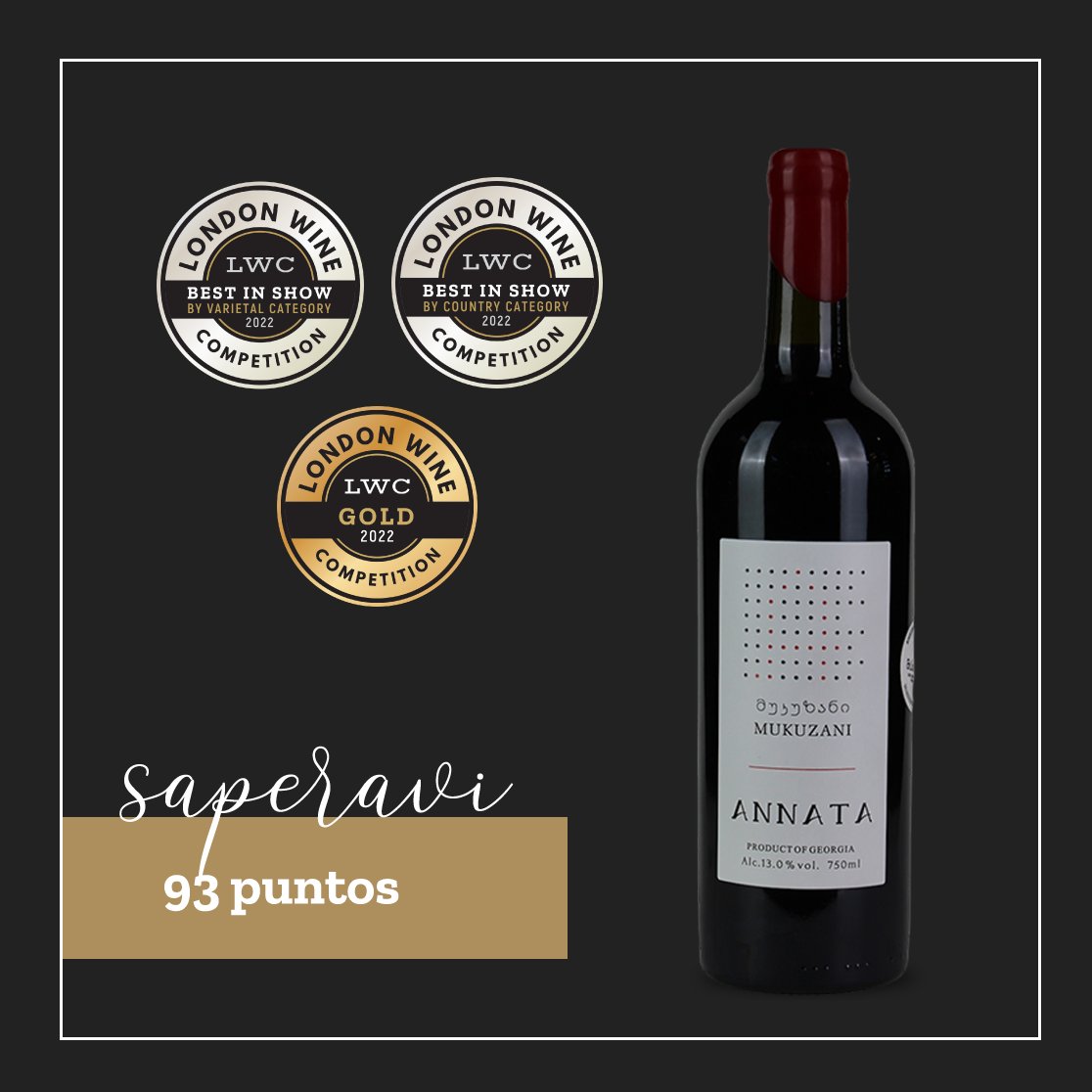 🏅  El vino #Mukuzani de #annata ganó:

👉 Best in Show by Varietal: Saperavi
👉 Best in Show by Country: Georgia
👉 Medalla de Oro con 93 puntos.

¡Felicitaciones !
-
#londonwinecompetition #spirits #cognac #sommelier #sommeliers #vino #vinos #viñedos 
 #bebidasalcoholicas #bar