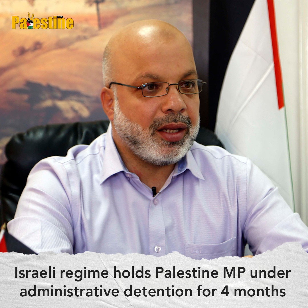 VPal_team's tweet photo. Israeli occupation authorities yesterday transferred Palestinian legislator, Ahmed Atoun, to administrative detention for a period of four months.

Ahmed had spent a total of 19 years in Israeli jails. https://t.co/SOc10u0qZ5