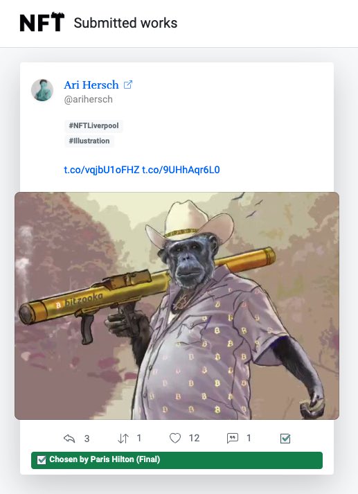 arihersch's tweet image. Thanks @ParisHilton for choosing my work to be featured at NFT Liverpool 2022, #crofam u hear that? El Bitcoino get ready for Liverpool #nft #NFTLiverpool