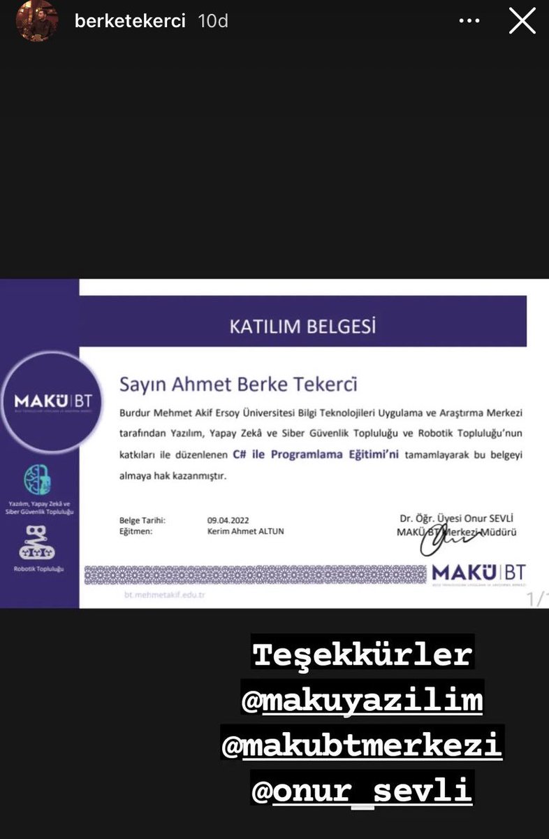 C# ile Temel Programlama Eğitimi sertifikaları katılımcılara ulaştırılmaya başlandı. Yüzlerce yazılım severin serüvenine ortak olmanın, bu sevinci paylaşmanın mutluluk ve gururunu yaşıyoruz. <a href="/MakuBtMerkezi/">Makü Bilgi Teknolojleri Merkezi</a> <a href="/makurobotik/">makurobotik</a>