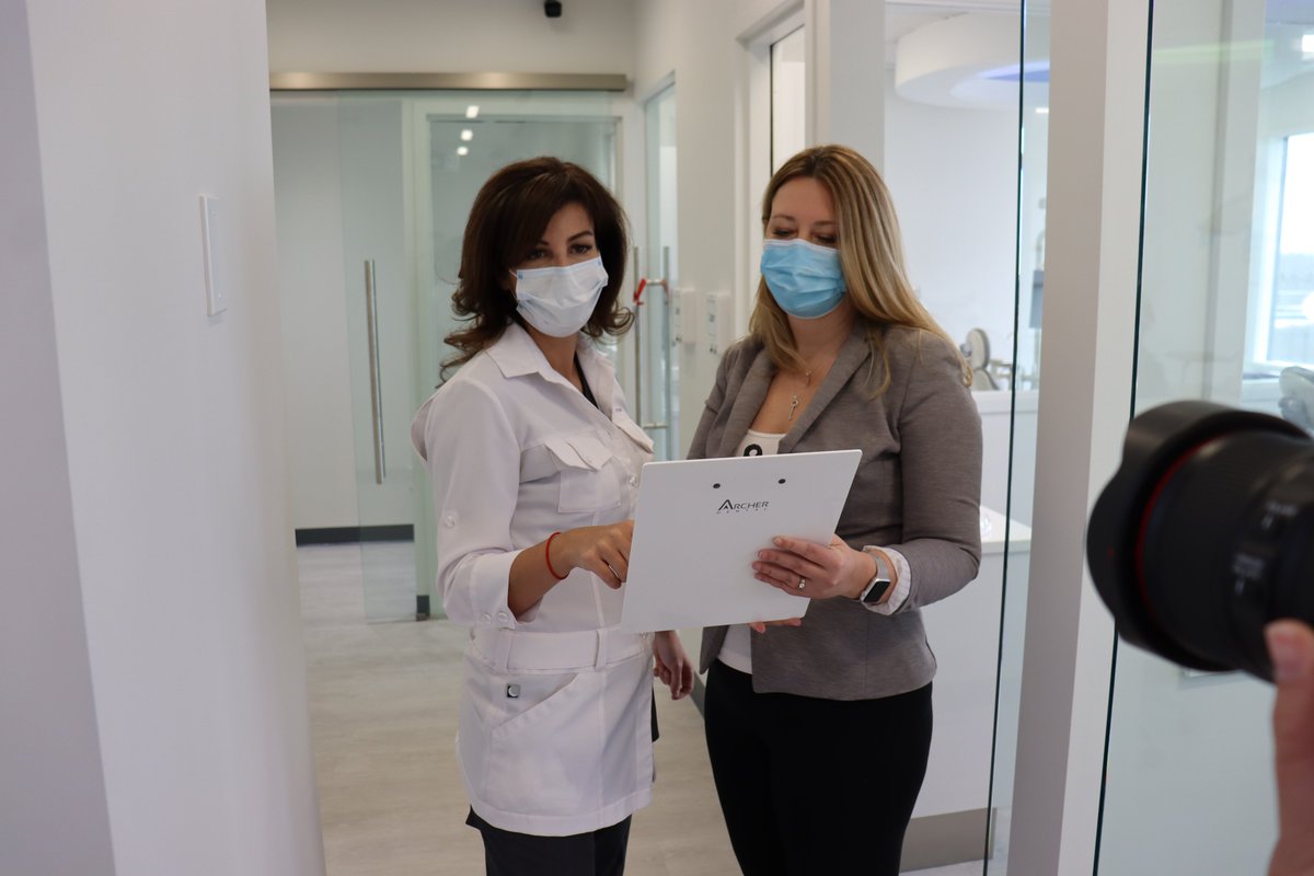 archerdentalca's tweet photo. Dr. Natalie Archer and  Joanne the business manager schedule treatments in the #dentalpods at Archer Dental  Rosedale. We were just awarded @Opencare  2022 Patient's Choice Award! Good #dentaladmin helps makes that possible. Cheers to our front desk workers! https://t.co/oyayntbKaH