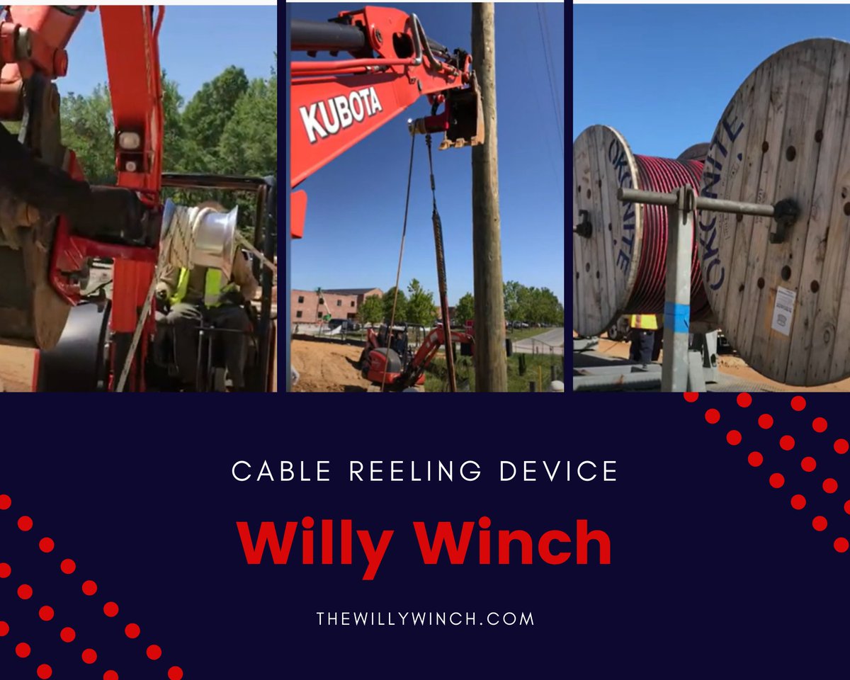 Willy Winch Mechanical Cable Reeling Spool ensure that each pull results in a consistent amount of cable, unaffected by the weight of the cable or other factors.  thewillywinch.com
#excavator #excavation #cablepulling #cablewinch #cablereeling #cablehauling #cableroller