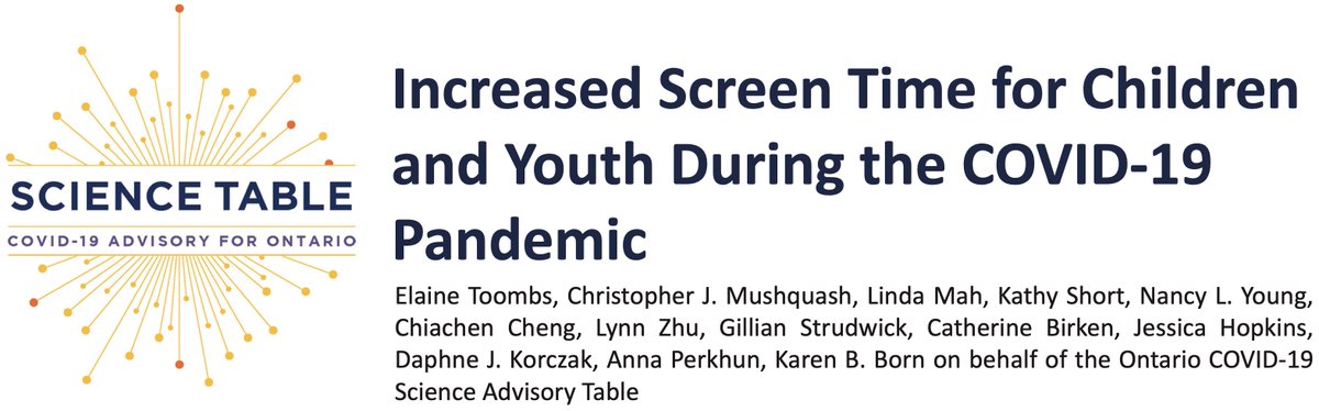 1/5 New @COVIDSciOntario brief released today ‘Increased Screen Time for Children and Youth During the COVID-19  Pandemic’ led by the Mental Health Working Group covid19-sciencetable.ca/sciencebrief/i…