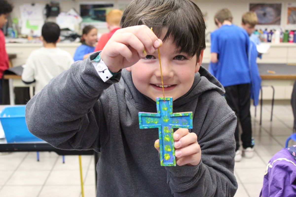 St. Vincent 3rd Grade students created hand-made Easter Crosses in Art Class today. An artful expression of beauty and love during Holy Week.