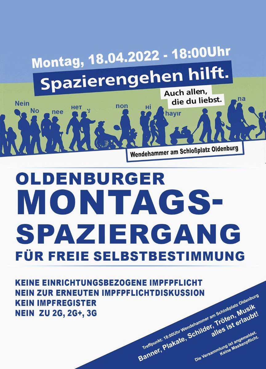 FreieOldenburg's tweet photo. #Oldenburg #Deutschland #Freiheit #Impfpflichtneindanke #Schlossplatz #Corona #Niedersachsen #LauterbachRuecktrittJetzt #Wirhabenmitgemacht #EinrichtungsbezogeneImpfpflichtMußWeg https://t.co/V9WHzBZSCe