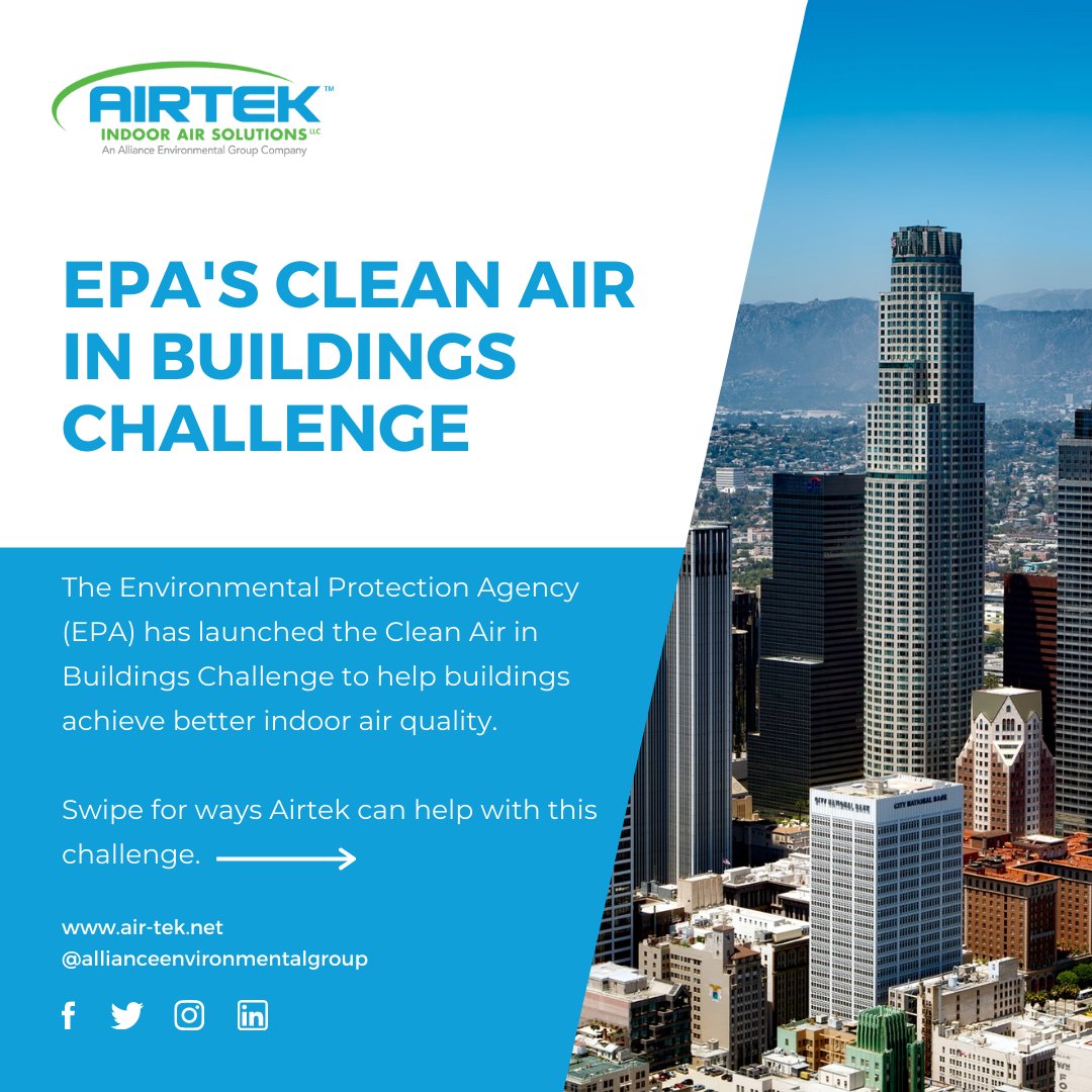 allianceenviro's tweet photo. The #EPA has launched the #CleanAirInBuildingsChallenge to help buildings. It is their call to action with guiding principles and actions to help building owners and operators reduce the risk of contracting viruses from airborne contaminants indoors. #Airtek can help. #iaq https://t.co/rfHHPyPhB6