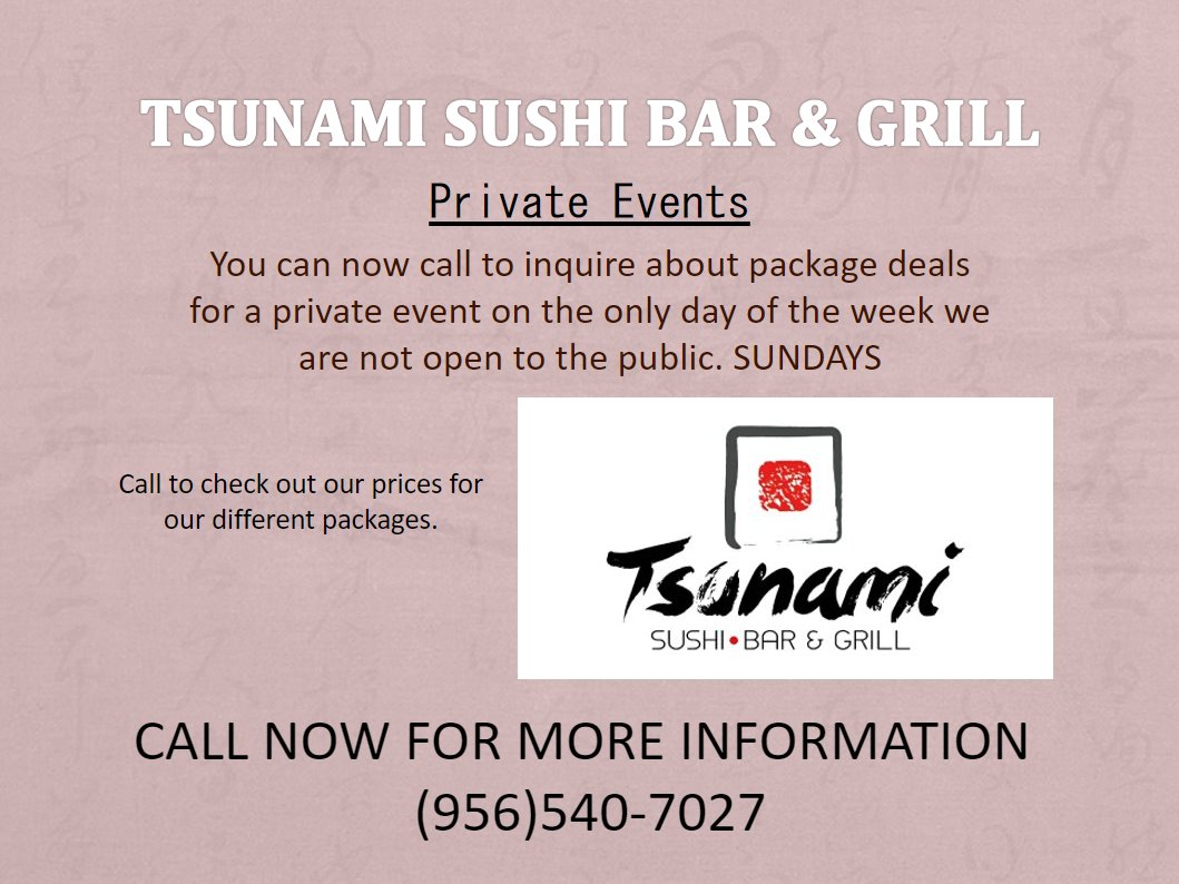 GrillTsunami's tweet photo. Hello everyone we are now hosting private events on Sundays!! We have different types of package deals if you have any questions or would like to request for us to host your party on Sundays please give us a call so we can tell you our package deals😁😋🎊🎉 https://t.co/zOYnuyzYw3