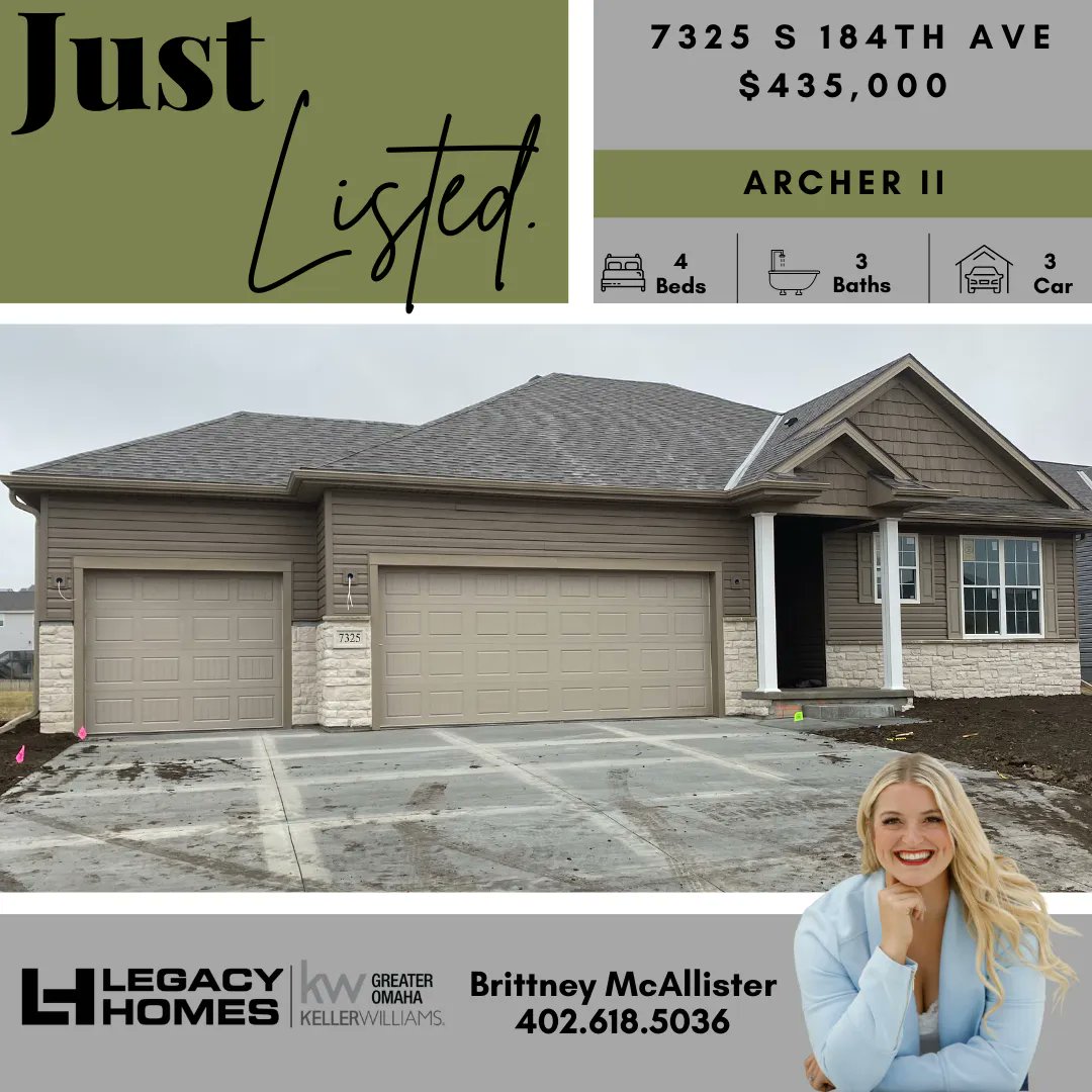LegacyOmaha's tweet photo. ❗️❗️🏠 JUST LISTED 🏠❗️❗️✖️7325 S 184th Ave✖️$435K✖️Estimated Completion to be late May! https://t.co/dXEUjDSUlJ 📲Contact us today 402-618-5036! #justlisted #millard #riveroaks #omaha #nebraska #kellerwilliams #newconstruction #legacyhomes #newhome #futurehome https://t.co/wwY10ZmwZF
