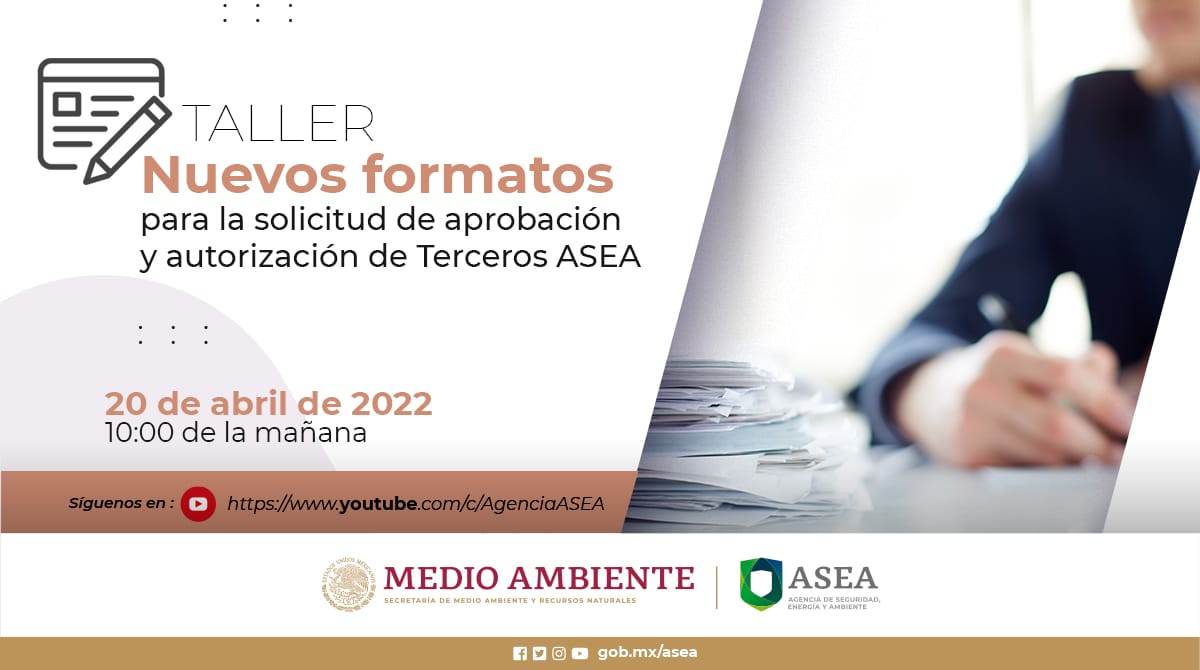 SEMARNAT_mx's tweet photo. #SomosMedioAmbiente | ¿Te interesa conocer los nuevos formatos para las solicitudes de aprobación y autorización de #TercerosASEA?
📌No te pierdas el próximo taller virtual de la @agencia_asea.
📆 20 de abril
▶️ Canal de #YouTubeASEA. https://t.co/UncJgmQSK4