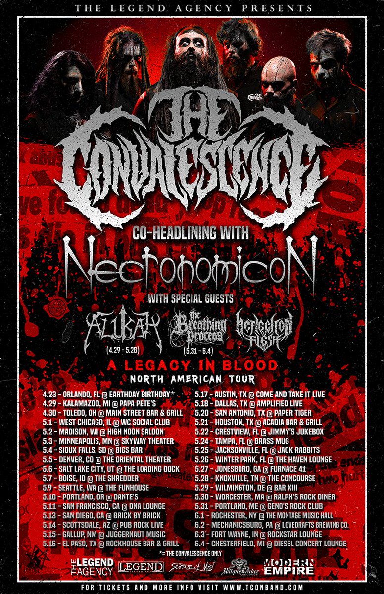 TCONband's tweet photo. Just over a week until we're back on the road!!!
Get your tickets at https://t.co/Jc1MRLkhk5
#TheConvalescence #Necronomicon #Alukah #TheBreathingProcess #ReflectionOfFlesh #Deathcore #DeathMetal #BlackMetal #Tour #MetalTour https://t.co/gSQyaxdknD