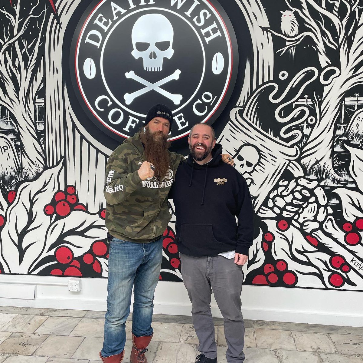 DeathWishCoffee's tweet photo. Always epic to kick it with @ZakkWyldeBLS #ValhallaJava https://t.co/6h8js6aTTv