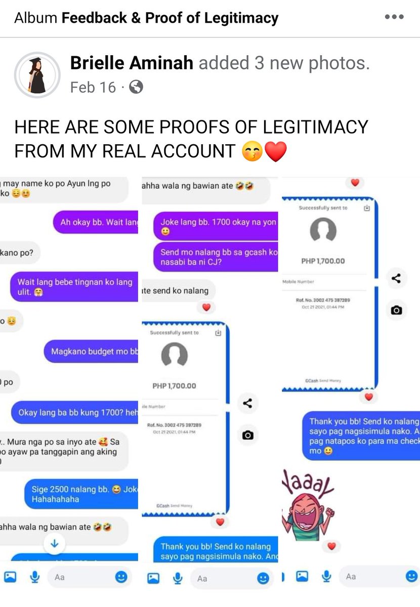 feedback from my past clients! 😚

hindi ko nalang ipost lahat 🥹 andami huhuu, screenshot ko nalang then kung nag dodoubt ka pa rin. Here yung link nung fb acc ko, check mo nalang lahat 🤗🤎

facebook.com/profile.php?id…