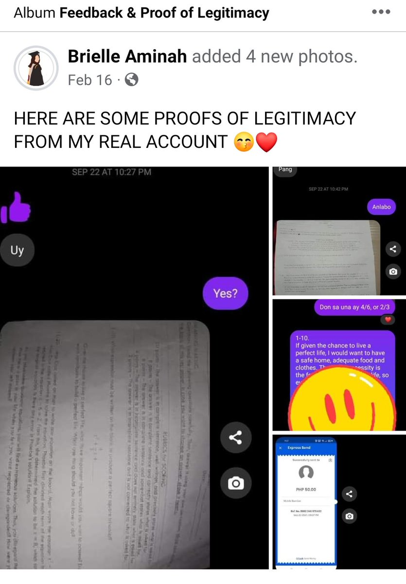 feedback from my past clients! 😚

hindi ko nalang ipost lahat 🥹 andami huhuu, screenshot ko nalang then kung nag dodoubt ka pa rin. Here yung link nung fb acc ko, check mo nalang lahat 🤗🤎

facebook.com/profile.php?id…