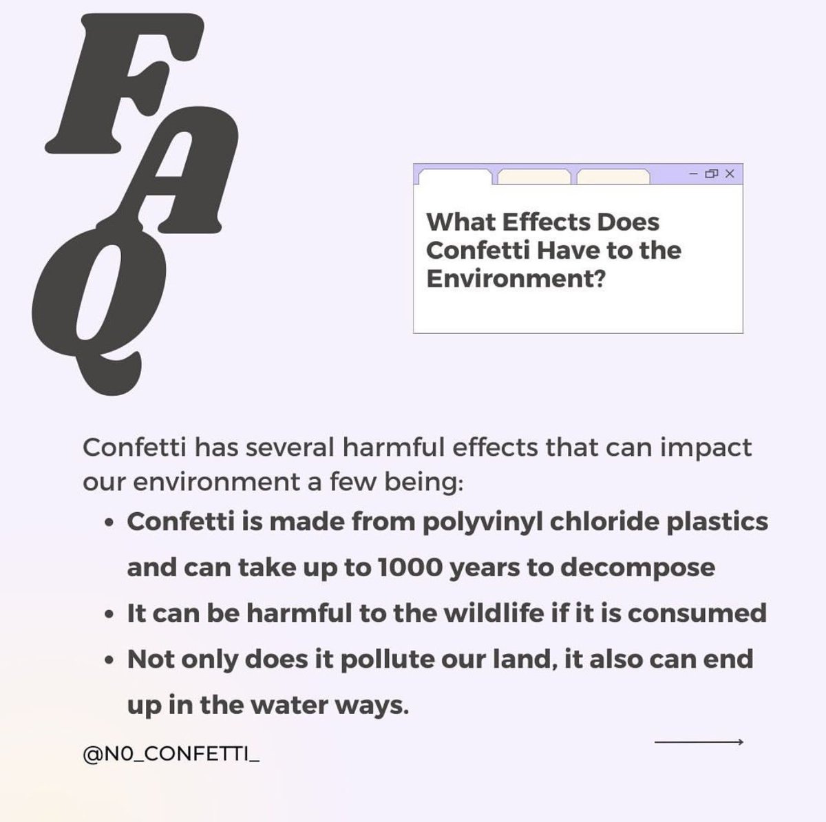 no_confetti_ecu's tweet photo. Here’s some FAQ about our campaign, the harmful effects of confetti, and what you can do to help!😎 #noconfetti
#knowbeforeyouthrow #ecu22 #gradseason https://t.co/zK8zenpz2z