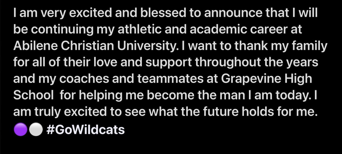 JoshLoganGHS's tweet photo. COMMITTED!!! 🟣⚪️ @ACUFootball @coachp_ACU @ACUCoachCass @danwalo1 @CoachA_GHS @Coach_T_Antle @GHSMustangsFB https://t.co/tiLnY26k37