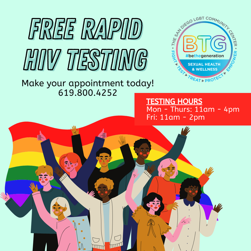 ✔️ 📞 Make your appointment today for a FREE rapid HIV test or STI Screening at The Center! #KnowYourStatus #GetTested

📲 To make an appointment today call or text 619-800-4252