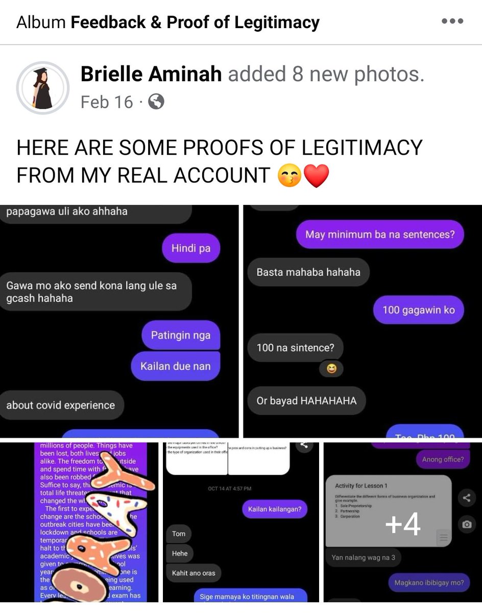 feedback from my past clients! 😚

hindi ko nalang ipost lahat 🥹 andami huhuu, screenshot ko nalang then kung nag dodoubt ka pa rin. Here yung link nung fb acc ko, check mo nalang lahat 🤗🤎

facebook.com/profile.php?id…