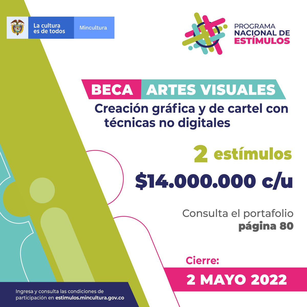 ¿Tu medio de expresión artística es la gráfica y el cartel? El Programa Nacional de Estímulos 2022, ofrece 2 estímulos para promover la creación de un proyecto elaborado en técnicas no digitales. 

Conoce todas las condiciones ingresando al link de nuestro perfil.