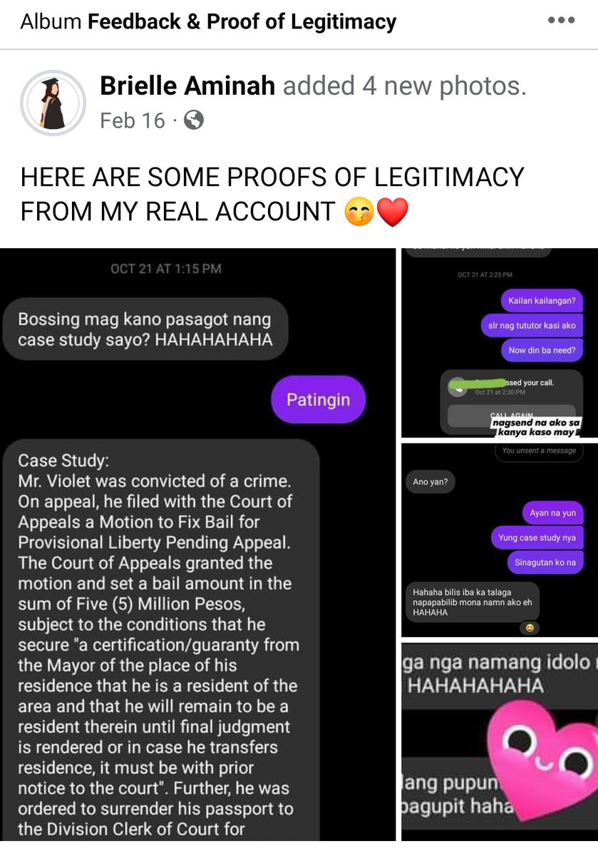 feedback from my past clients! 😚

hindi ko nalang ipost lahat 🥹 andami huhuu, screenshot ko nalang then kung nag dodoubt ka pa rin. Here yung link nung fb acc ko, check mo nalang lahat 🤗🤎

facebook.com/profile.php?id…