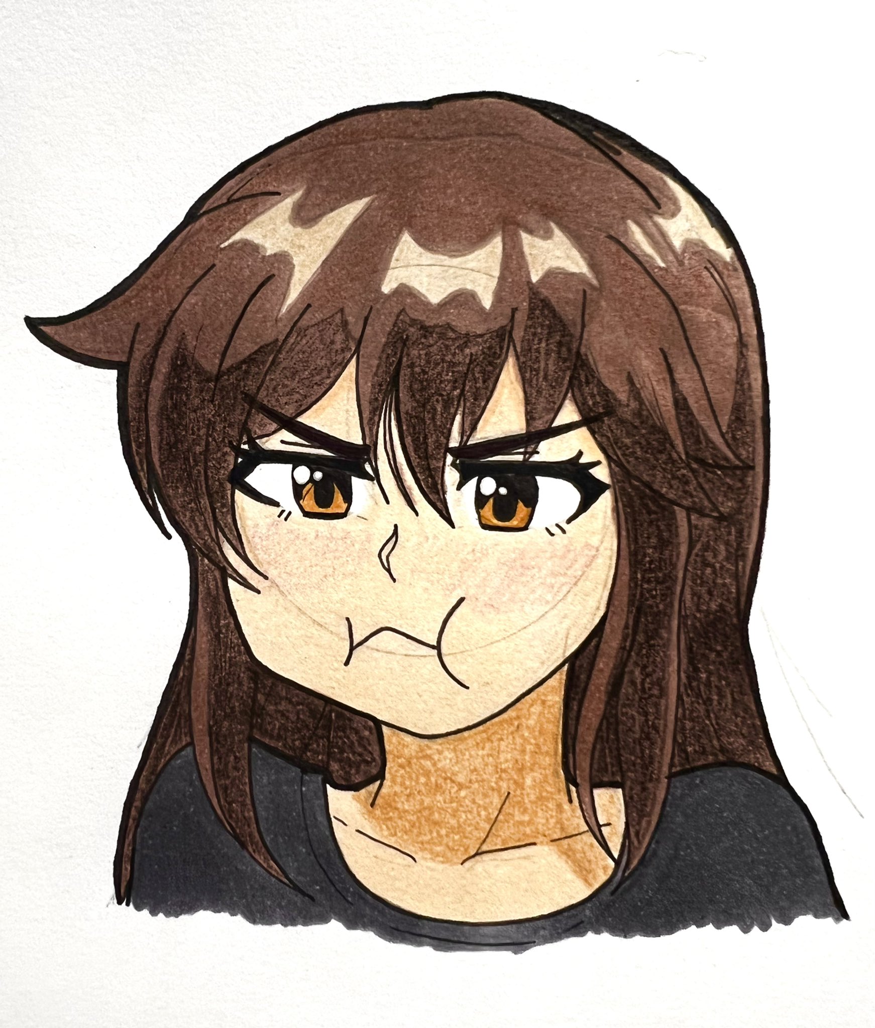 Josomeister A Drawing Of Mutsumi Oribe Pouting Hopefully This Can Make Your Day Kyochuurettou Mutsumioribe Islandofgiantinsects 巨蟲列島 大巨蟲列島 織部睦美 Fanart イラスト Copic Drawing Lineart Coloredpencil